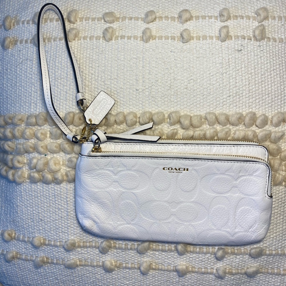 Coach Wristlet in White with Gold Embellishments